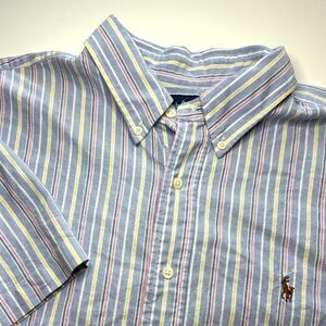 Ralph Lauren Classic Fit Oxford Mens XL Blue‎ Stripped Short Sleeve Shirt